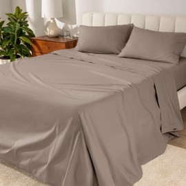 Bare Home 100% Organic Cotton Queen Sheet Set - Crisp Percale Weave - Lightweight & Breathable - Bedding Sheets & Pillowcases (Queen, Taupe)