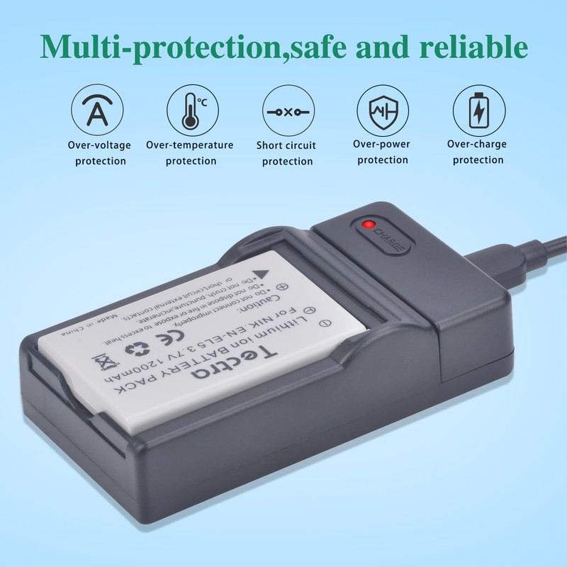 Tectra 2-Pack EN-EL5 Battery and USB Charger for Nikon Coolpix
