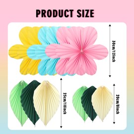 ADLKGG Paper Flowers Leaves Fan Party Decorations, Hanging Flower Wall Backdrop for Classroom Decor, Spring Party Decorations, Wedding, Tropical Jungle Forest Birthday, Fiesta Party, 12pcs