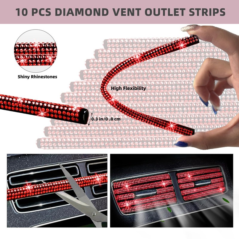 NBTEPEM 30 Pcs Red Bling Car Accessories Set for Women,