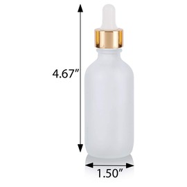 2 oz Frosted Clear Glass Boston Round Bottle with Gold Metal and Glass Dropper (12 pack) + Funnel