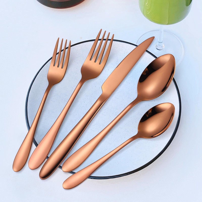 A · HOUSEWARE Copper Flatware Set 8 Stainless Steel Silverware