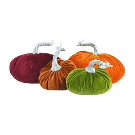 NEW Fall Thanksgiving Harvest Decoration Set Of Four Velvet Plush Slouchy Pumpkins