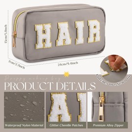 Cunno 4 Pcs Preppy Makeup Bags Chenille Letter Stuff Bag Nylon Cosmetic Pouch Cases with Zipper for Women Travel Toiletry(Light Color,Soft)