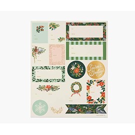 RIFLE PAPER CO. Winter Floral Gift Stickers, 10" L x 8" W, 3 Sheets of 45 Stickers, Add Decorative Stickers to Holiday Presents, Notebooks, and Monthly Planners