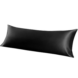 Silk Satin Body Pillowcase - Satin 20x54 Pillow case for Hair and Skin, Silky Soft 20x54 Pillow Case with Envelope Closure, Full Body Pillowcase for Adults, 20 x 54 Inches, Black