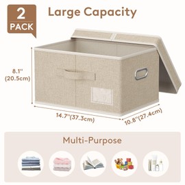Lifewit Medium Storage Bins with Lids, Fabric Foldable Storage Boxes with Handles, Decorative Closet Organizer, Stackable Cube Baskets Container for Bedroom, Office, Nursery, 2 Packs, Beige