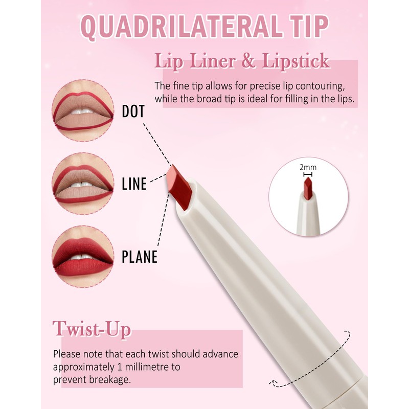 Rose Pink Matte Lip Liner, Waterproof Lip Liner Pencil, Women