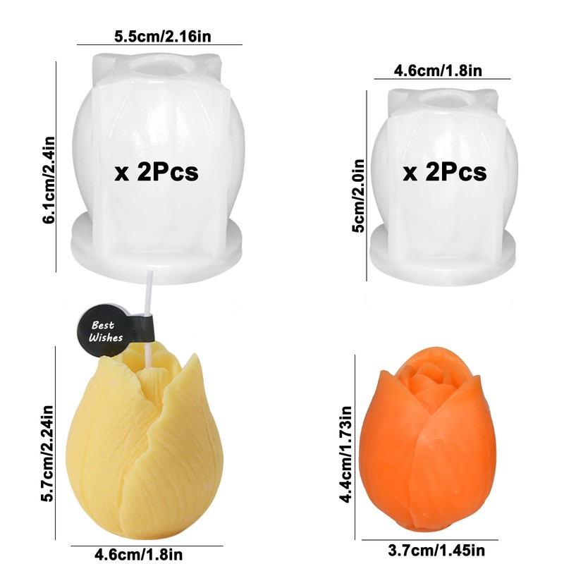 4 Pcs 3D Tulip Silicone Candle Mold Tulip Flower Silicone