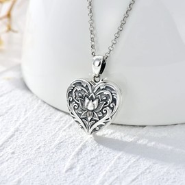 SOULMEET Heart Shaped Inspirational Lotus Locket Necklace That Hold Picture Photo Pendant New Beginning Sterling Silver Locket (Locket only)