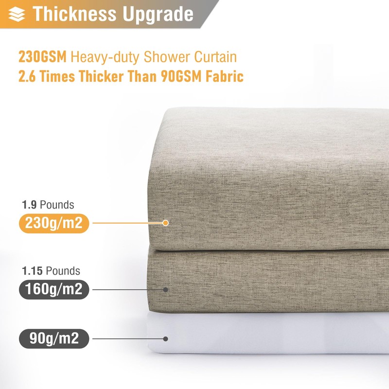 BTTN Fabric Shower Curtain - Linen Textured Weighted Cloth Shower