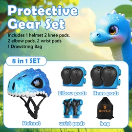 Toddler Bike Helmet,Bavilk Kids Helmet 3D Dinosaur Boys Girls Adjustable Knee Pad Elbow Pads Guards Protective Gear Set for Cycling Scooter Skateboard Inline Skatings Riding Sports