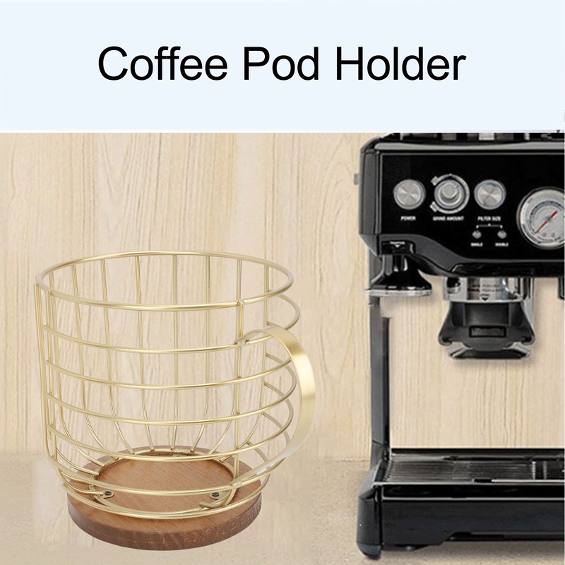 Coffee Pod Holder Iron Large Capacity Space Saving Wooden Base