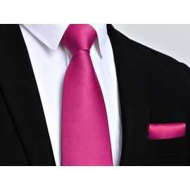 HISDERN Tie Extra Long Plain Pink Men's Tie Handkerchief Business Party Plain Ties Elegant Wedding Tie & Pocket Square Set, A pink