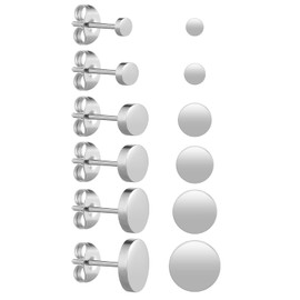 6 Pairs Dot Stud Earrings Silver Round Disc Stud Earrings Stainless Steel Ear Studs for Women Men (3 mm-8 mm)
