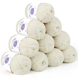 Reessy Knitting Wool - 10 × 50g Acrylic Yarn Crochet Yarn Set, Super Soft 5 Ply Cream Wool for Crochet Knitting and Crafts, 500g Crochet Yarn for Amigurumi Projects Handcrafts