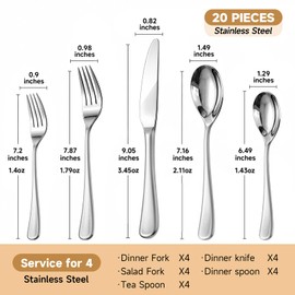 20 Piece Silverware Set for 4, Stainless Steel Flatware Utensil Set