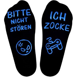 ANPLUS Gaming Socks, ‘Bitte nicht stören, Ich Zocke’ Non-Slip Ankle SocksGame Lovers Slipper Socks, black