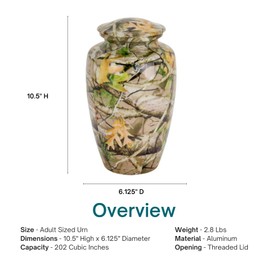 Next G-1 Vista Camouflage Cremation Urn for Ashes, Aluminum, Brown Urn, Adult Sized Cremation Urn, 10.5 Inches High