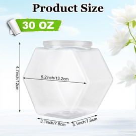 GBACHOOSE 12PCS Plastic Candy Jars with Lids 30oz Hexagon Candy Jars, Plastic Cookie Jars with Lids Clear Candy Containers Reusable for Snacks, Candy, Cookie, Coffee Pod