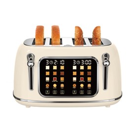 Mecity Toaster 4 Slice, Touch Screen Wide Slot Retro Toaster For Breads Bagel Muffin Waffle, House Warming Gift New Home, 120V 1650W, Cream Color