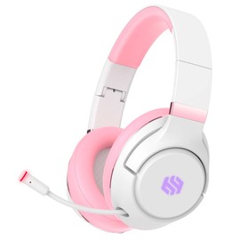 BINDEN Audifonos Gamer Dark Candy Bluetooth o por Cable Audifonos Inalambricos Baja Latencia 46ms Plegables Sonido 3D Microfono HD 25hrs Batería Compatible con iOS Android N-Switch PC, Blanco con Rosa
