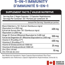 Elderberry, Vitamin C, Zinc, Vitamin D 1000 IU & Ginger - Antioxidant & Immune Support Supplement - 5 in 1 Daily Immune Support for Adults - Made in Canada