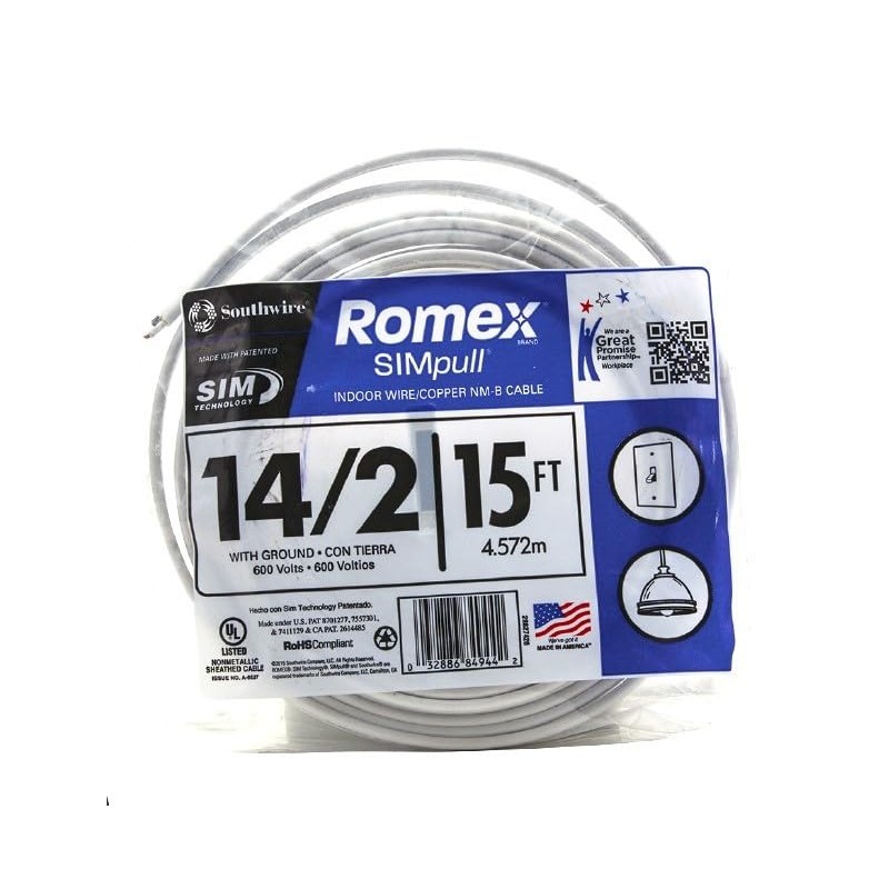 Southwire Romex Brand Simpull Solid Indoor 14/2 W/G NMB Cable