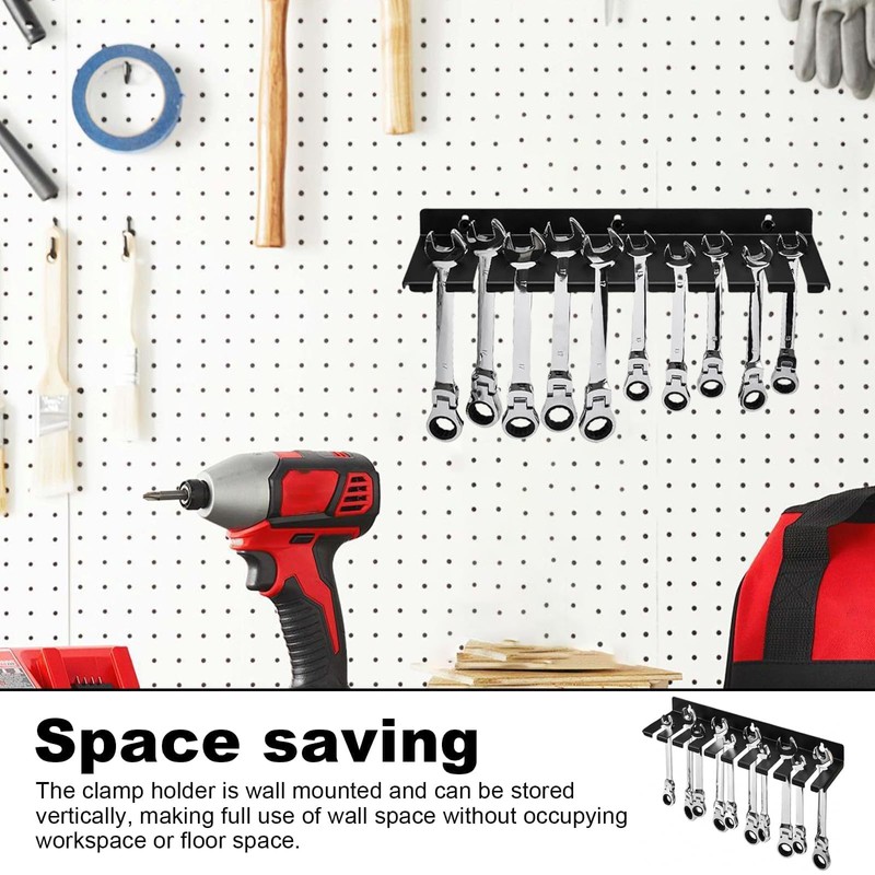 HSUYUN Spanner Holder, Carbon Steel Spanner Holder, Wall Mounted, Black