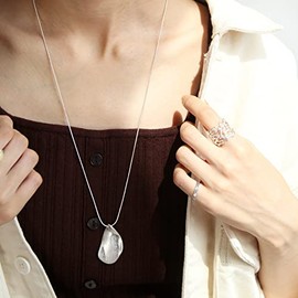 [abaskdesign] 0077 Abasque Design (with Gift Box and Shopper Bag) Metal Leaf Necklace 0077 (Silver), Alloy Steel