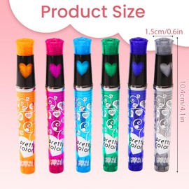 6 Piece Glitter Tattoo Set, Tattoo Pens, Tattoo Pens with Sticker Stencil, Perfect for Girls and Boys, Birthday Parties, Carnival and Christmas