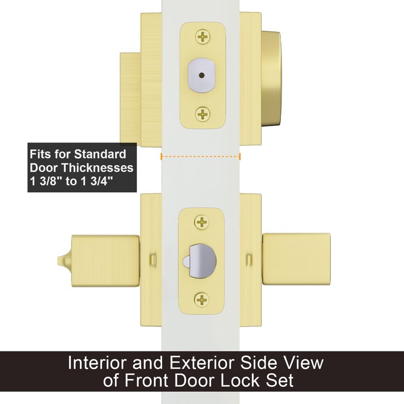 Haidms 2 Pack Gold Exterior Door Lock Set, Front Door