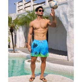 Resiprolty Mens Swim Trunks with Compression Liner Quick Dry Bathing Suits 5 Inch Inseam Men's Board Beach Shorts Swim Shorts Swimsuit Swimwear