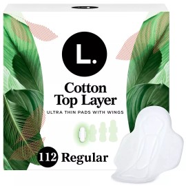 L. Ultra Thin Organic Cotton Regular Pads with Wings, 112 ct.