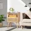 Lerliuo Rattan Nightstand, Boho Side Table with Drawer Open Shelf,