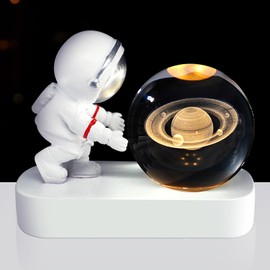 LAMHIMD 3D Astronaut Crystal Ball Night Light, Bola de Cristal Galaxia Saturno, Santa Claus Crystal Ball Night Lamp, Creative Night View Astronomical LED Universe Lamp (Saturn)