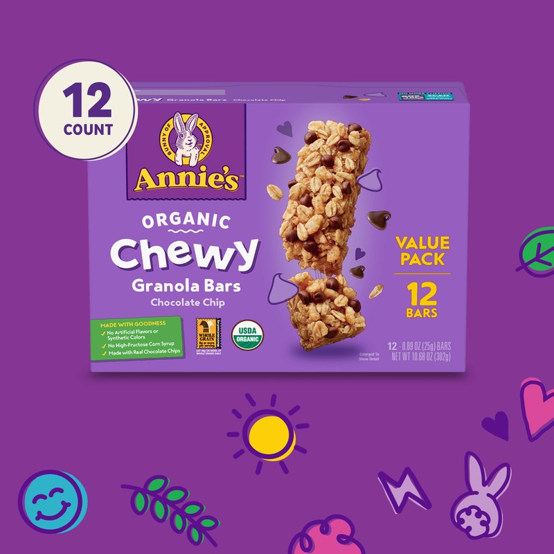 Annie's Homegrown Chocolate Chip Organic Chewy Granola Bars, 12 Packs,