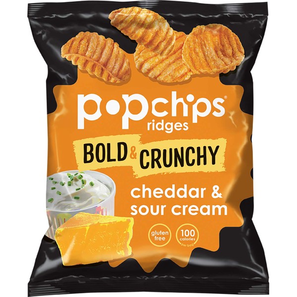 Popchips Potato Chips Ridges Cheddar & Sour Cream 0.8 oz Bags (Pack of 24)