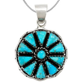 Turquoise Pendant Necklace 20" Sterling Silver 925 Genuine Gemstones (Turquoise)
