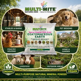 Multi-Mite 500G Bag Feed Grade Diatomaceous Earth DE Powder for Dogs Cats Poultry Animal Bedding & Housing Pet Areas, Stables, Gardens. 100% Natural Highly Absorbent & Desiccating DEFRA Registered