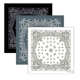 Studio Plus Large Bandana, 25.6 x 25.6 inches (65 x 65 cm), 100% Cotton, Can Wrap Around Your Head, Large, Easy to Use, Black, White, Light Blue Navy, Sweat Absorbent, Quick Drying, Triangular Cloth,