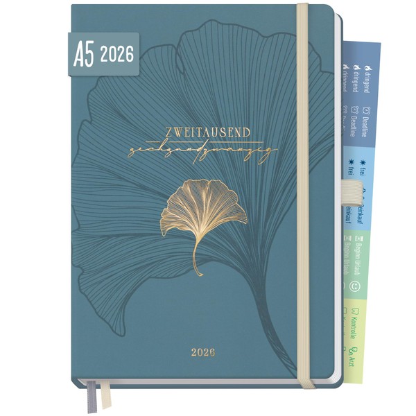 Häfft Chäff-Timer Premium Calendar 2026 A5 "Blue Ginkgo" Book Calendar,