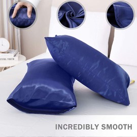Satin Pillowcase, T Tersely 2 Pack 20"x 36" King Size Silk Satin Pillowcases for Hair and Skin Pillow Case with Envelope Closure,50x90cm (Navy Blue)
