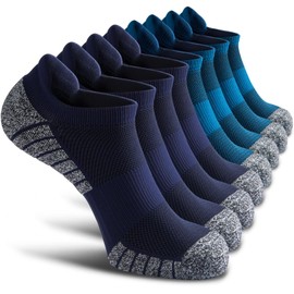 SITOISBE No Show Sports Compression Running Socks for Men Women Circulation 8-pairs, Low Cut Cushioned Socks Moisture Wicking Arch Support for Planter Faciatis Golf, Harbor Blue Navy Blue, Medium