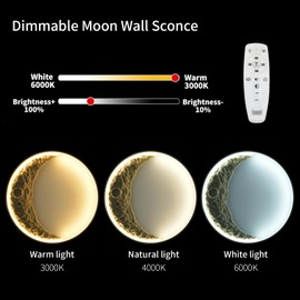 Skylumate Dimmable Moon Wall Sconces 15.8inch 22W Plug in Modern LED Wall Light with Remote Control Black Wall Lamp Indoor Wall Mounted Lighting Fixture for Living Room Bedroom Hallway Stairs