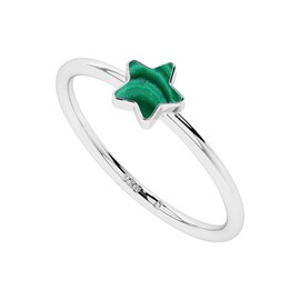 LUSTRE AND LIGHT Star-Shape Natural Malachite Stackable Ring for Women in Sterling Silver, May Birthstone Jewelry Gifts for Her Birthday, Anniversary, Christmas (Bezel-Set, US-8)