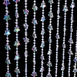 ANMINY 30 Strands Beaded Curtains Doorways 2 Panels Iridescent Crystal Door Beads Curtains High-Density Acrylic Hanging Doorway String Curtains for Window Living Room Wedding 35" x 79" - Stars