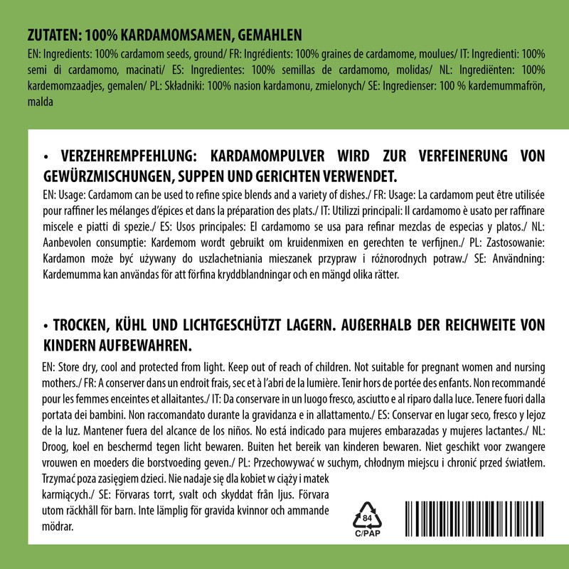 Ground Cardamom (100g, 3.5oz), Cardamom Powder 100% Natural, Without additives,