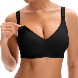 INNERSY Nursing Bra Without Underwire Seamless Pregnancy Bra Comfortable with Additional Bra Extension, 1 black, M