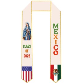 ONANNA Mexican Graduation Sash Stole Class of 2025: Mexico Religious Mary Virgin Grad Stole, Photo Props, 2025 Graduation Gifts for College, Party Supplies